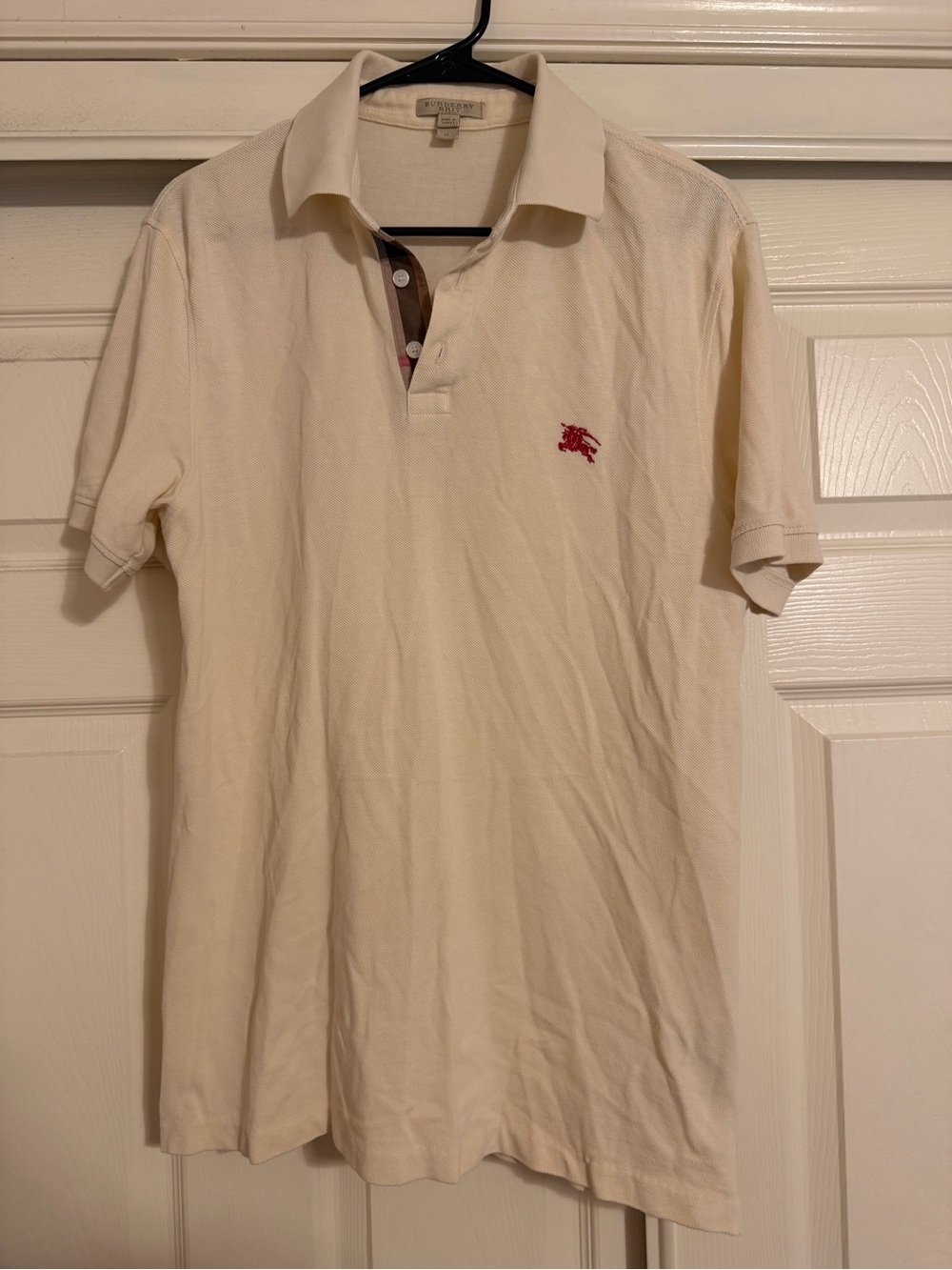 Burberry Brit Mens Beige Pique Cotton Embossed Logo Short Sleeve Polo Shirt Sz M